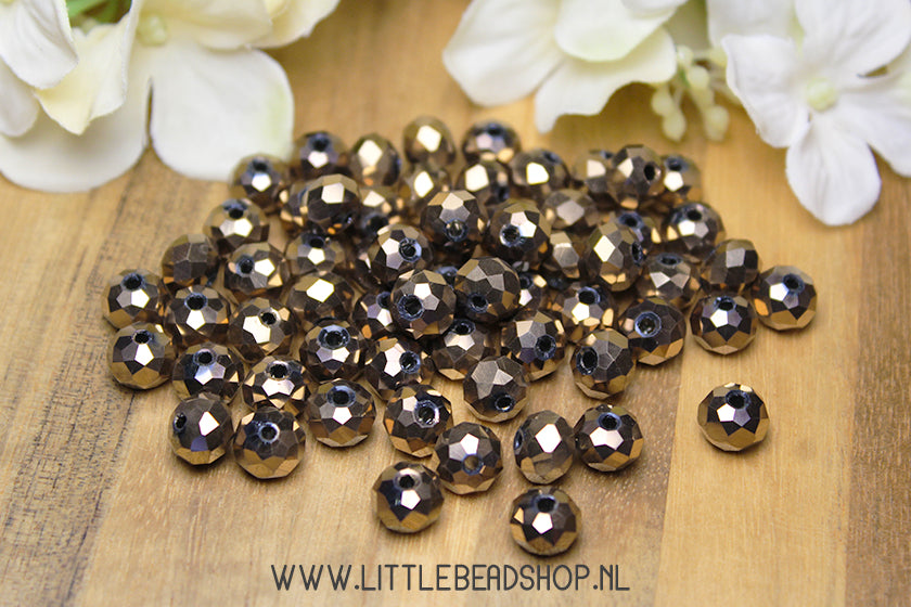 Facet kralen 8mm Bronze metallic, +/- 60 stuks