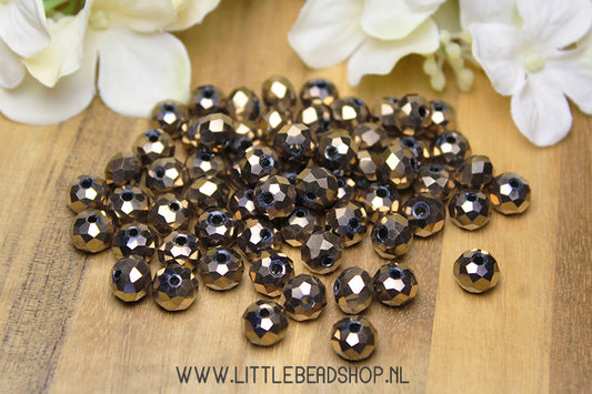 Facet kralen 8mm Bronze metallic, +/- 60 stuks