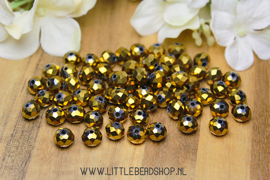 Facet kralen 8mm Gold Metallic, +/- 60 stuks