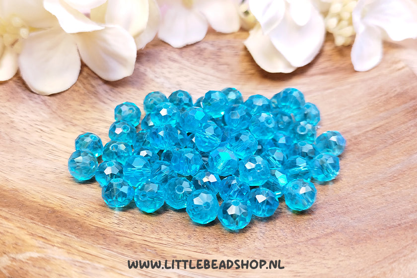 Facetkralen 8mm Light Blue Shine rondel, +/- 60 stuks