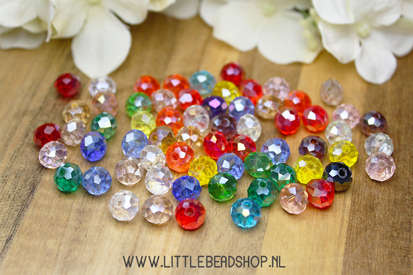 Facet kralen 8mm Rainbow Transparant Shine, +/- 60 stuks
