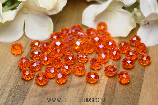Faceted beads 8mm Orange Transparent, +/- 60 pieces