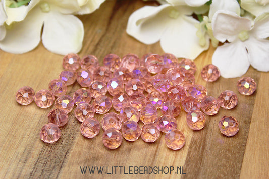Faceted beads 8mm Old Pink Shine, +/- 60 pieces