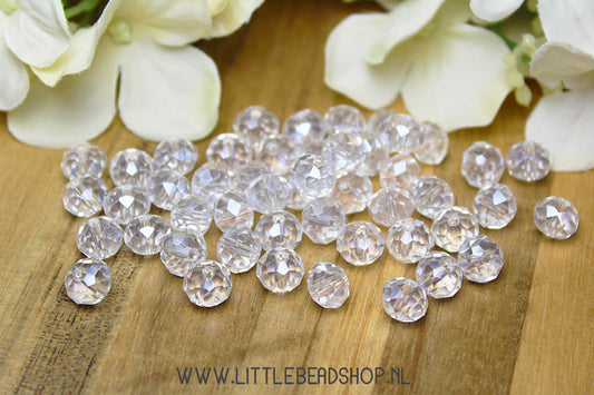 Facet kralen 8mm Transparant, +/- 60 stuks