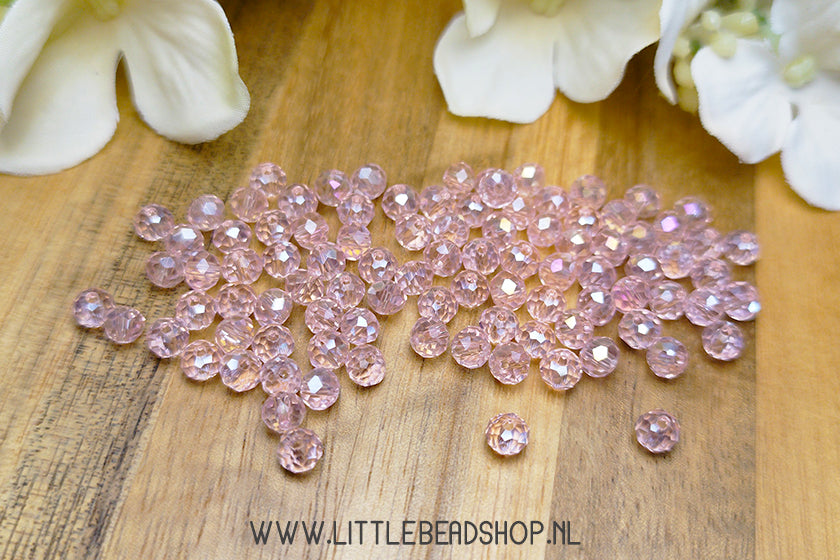 Facet kralen 4mm Lichtroze Shine, +/- 110 stuks