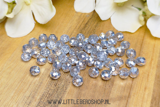 Faceted beads 6mm Silver / Transparent, 80 pieces