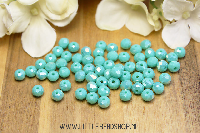Facet kralen 6mm Minty Blue Shine, 80 stuks
