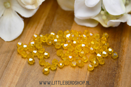 Faceted Bicone beads 4mm Yellow Shine, +/- 80 pieces