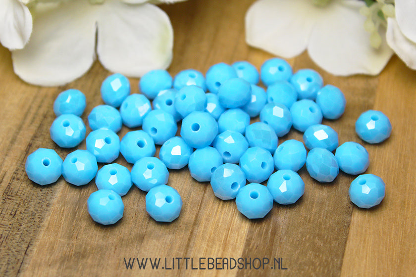 Facet kralen 8mm Licht Blauw Shine, +/- 60 stuks