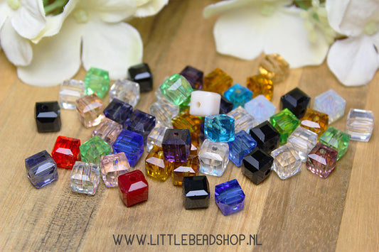Faceted beads Cube 8mm Multi Colour, +/- 50 pieces