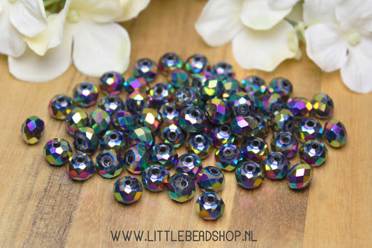 Facet kralen 8mm Oily Colours Metallic, +/- 60 stuks