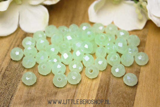 Faceted beads 8mm Milky Mint Shine, +/- 60 pieces