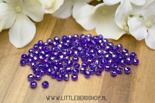 Facet kralen 4mm Donker Blauw Shine, +/- 110 stuks