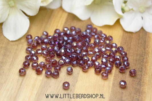 Facet kralen 4mm Druiven Paars Shine, +/- 110 stuks