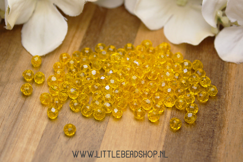Facet kralen 4mm Geel Shine, +/- 110 stuks