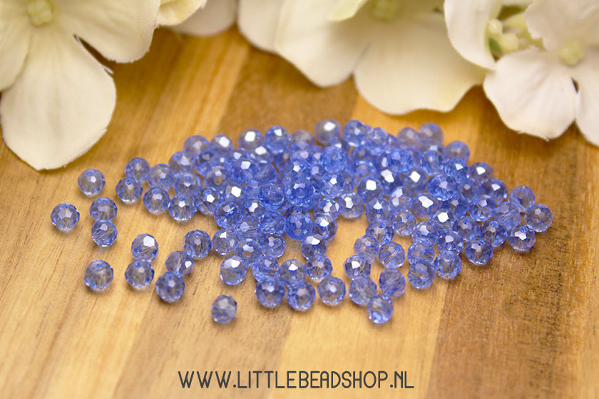 Facet kralen 4mm Hemels Blauw Shine, +/- 110 stuks