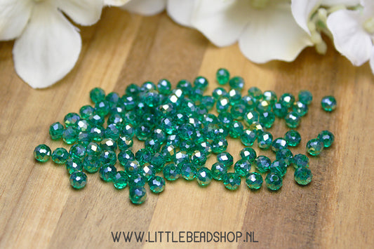 Facet kralen 4mm Zee Groen Shine, +/- 110 stuks