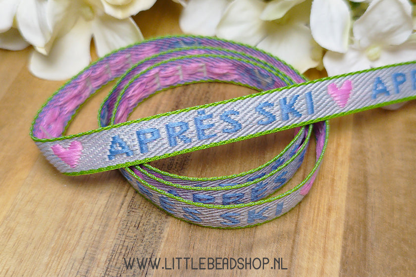 Geweven Lint Aprés Ski Pastel Groen & Roze & Blauw, per meter