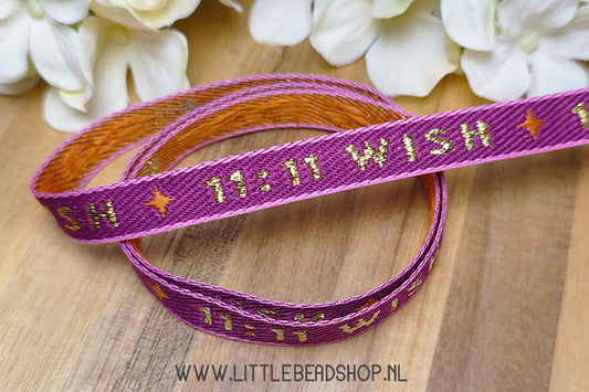 Geweven Lint 11:11 Wish Paars & Goud, per meter