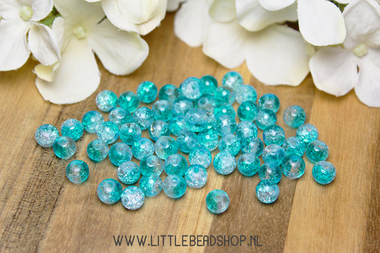 Crackle Glass Beads Light Blue & Transparent 6mm, +/- 60 pieces