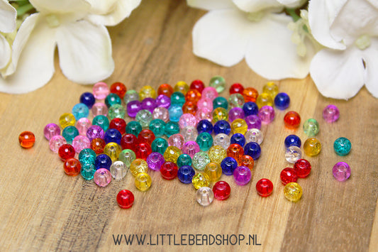 Crackle Basic glass beads mix 4mm, +/- 100 pieces