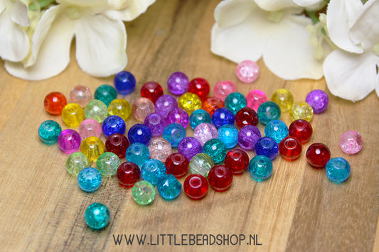 Crackle Basic glass beads mix 6mm, +/- 60 pieces