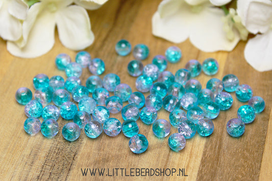 Crackle Glass Beads Blue & Light Pink 6mm, +/- 60 pieces