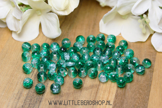 Crackle Glass Beads Pine Green & White 6mm, +/- 70 pieces