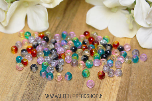 Glass beads Crackle Double mix 4mm, +/- 100 pieces