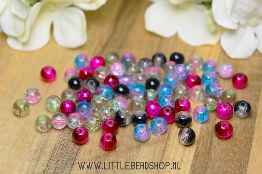 Glass beads Crackle Double mix 6mm, +/- 60 pieces