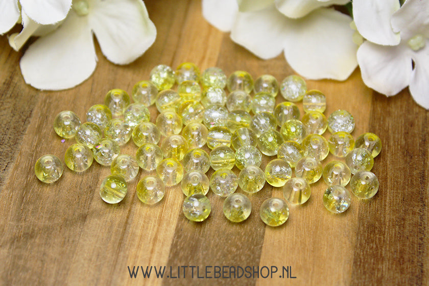 Glaskralen Crackle Geel & Transparant 6mm, +/- 60 stuks