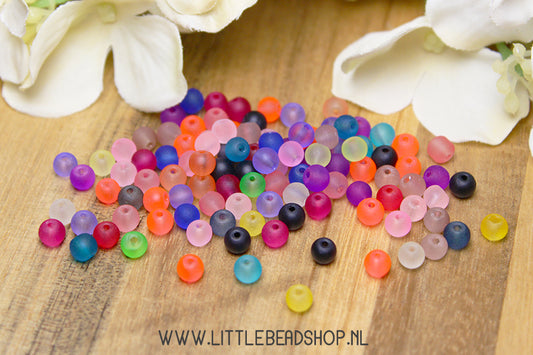 Frosted glass beads mix 4mm, +/- 100 pieces