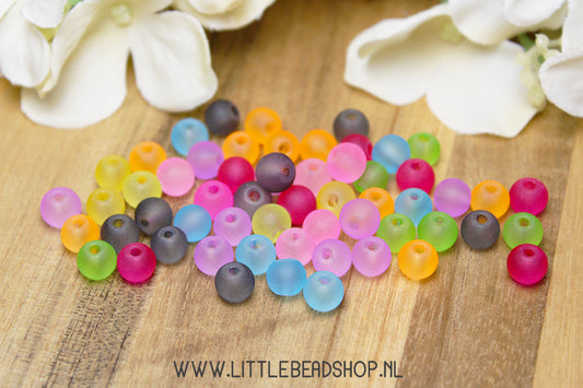 Glass beads Frosted mix 6mm, +/- 70 pieces