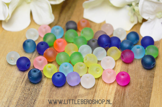 Frosted Glass Beads Mix 8mm, +/- 48 pieces