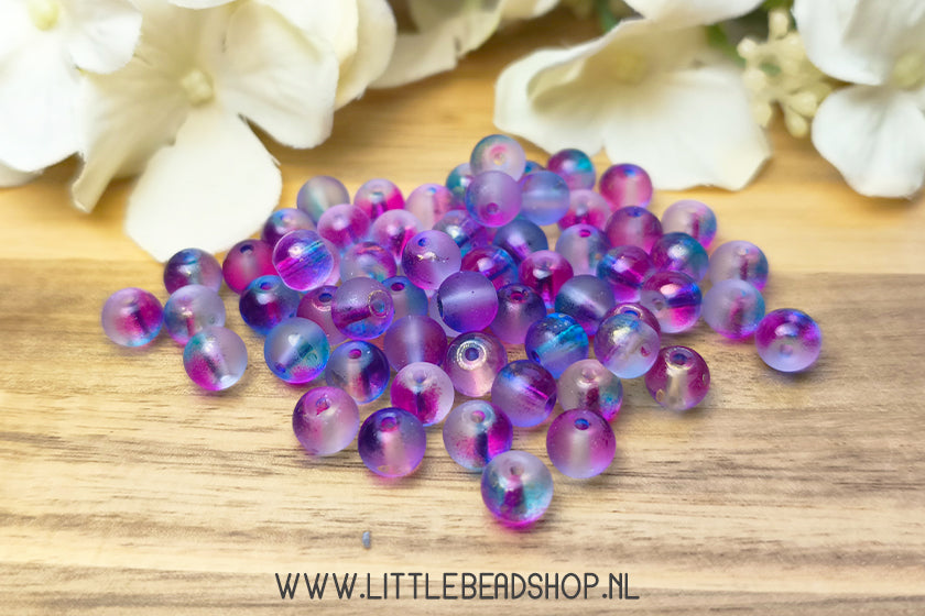 Glaskralen Galaxy Paars & Blauw 6mm, +/- 60 stuks