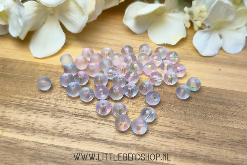 Glaskralen Frosted Grijs & Lichtroze & Goud 6mm, +/- 60 stuks