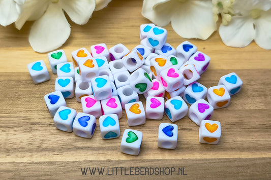 Acrylic Beads Square Heart 7mm, +/- 50 pieces