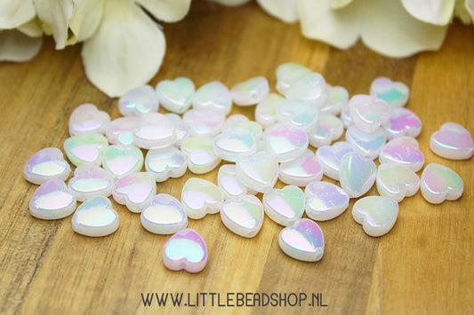 Heart beads acrylic mother of pearl, +/- 50 pieces
