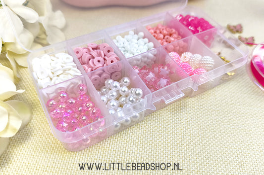 Kralenbox Pastel Roze Acryl en Glaskralen, per doosje