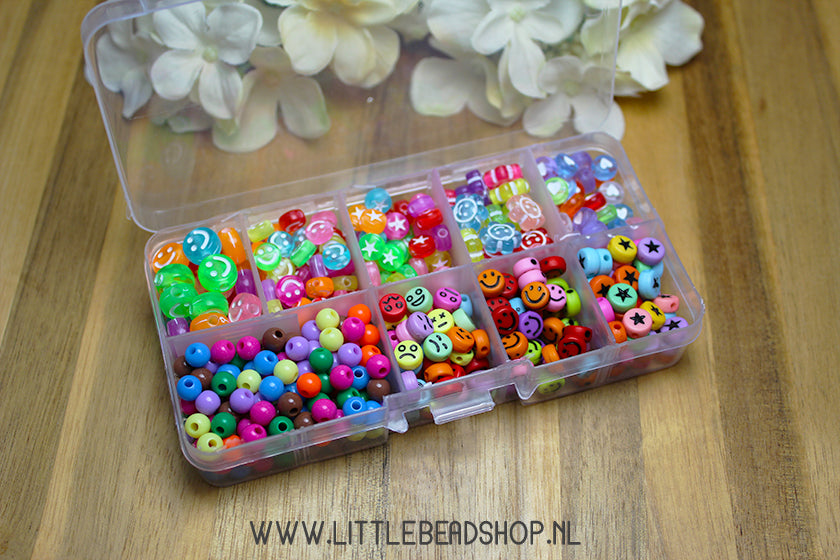 Kralenbox acryl kralen Colorfull met smiley kralen