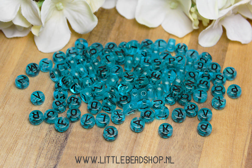 Letter Beads Acrylic Blue Transparent 7mm, +/- 200 pieces