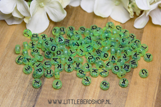 Letter Beads Acrylic Green Transparent 7mm, +/- 200 pieces