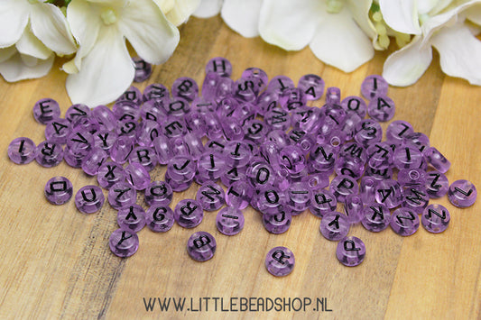 Letter Beads Acrylic Purple Transparent 7mm, +/- 200 pieces