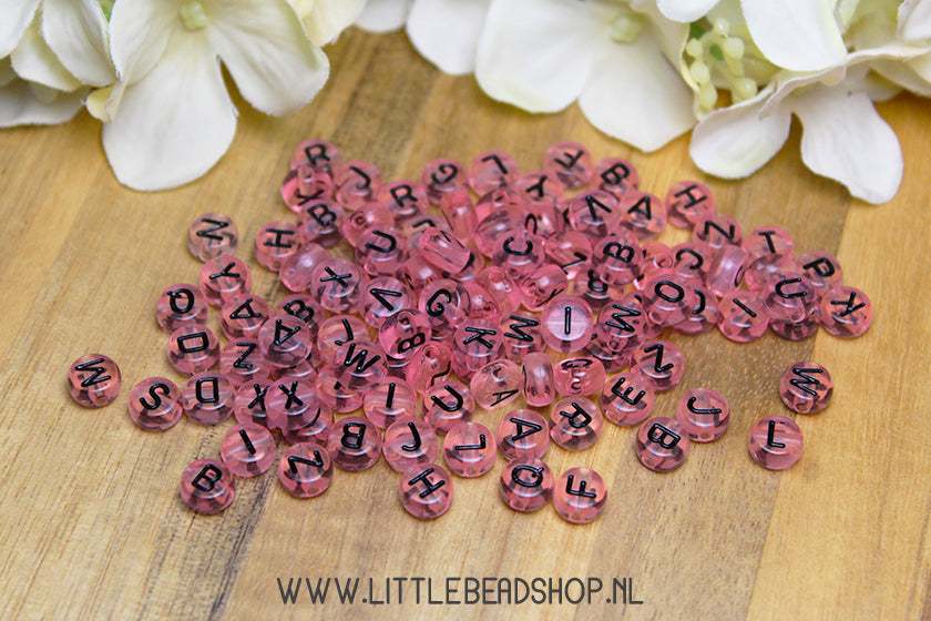 Letterkralen Acryl Roze Transparant 7mm, +/- 200 stuks
