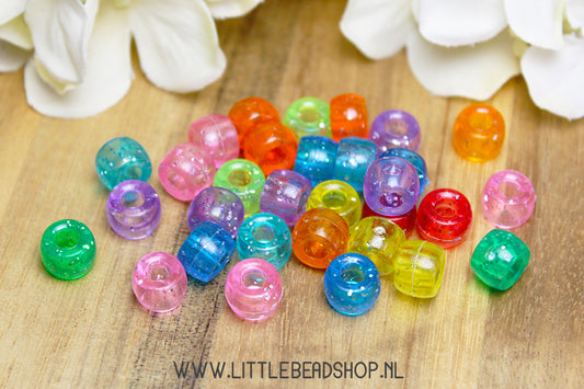 Basic Transparent Acrylic Beads with Glitter, +/- 30 pieces