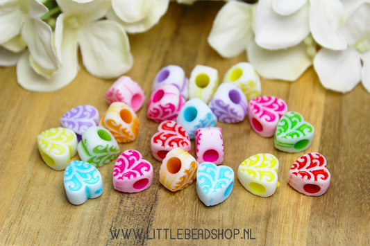 Acrylic beads Large Heart Graceful, +/- 20 pieces