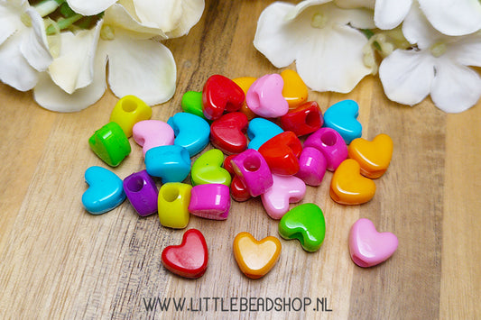 Acryl kralen Hartje Multi-Colour, +/- 30 stuks