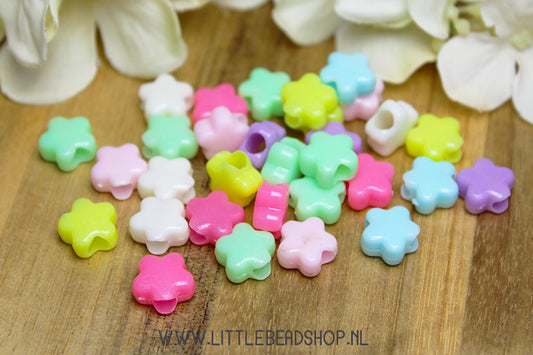 Acrylic beads Pastel Flowers, +/- 30 pieces