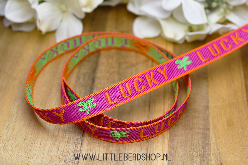 Lucky Purple, Orange & Green Woven Ribbon, per meter