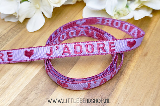 Woven Ribbon J'adore Light Purple & Red, per meter